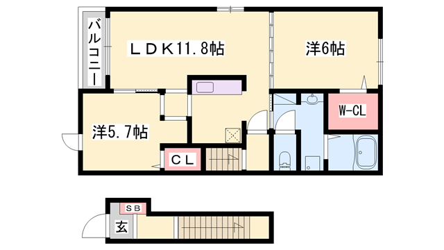 アーディヴィラ1(2LDK/2階)の間取り写真