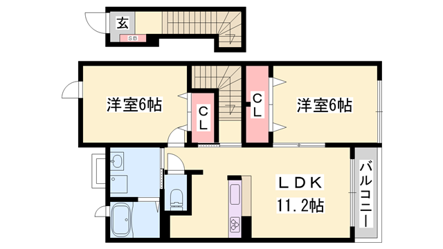 ヒルサイド緑ヶ丘 C棟(2LDK/2階)の間取り写真