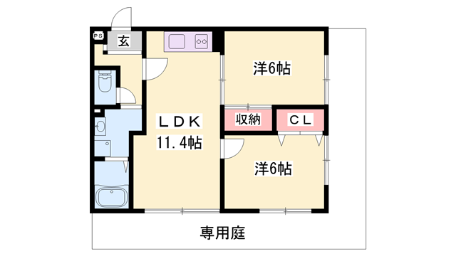 BLOOM花見田Ⅱ(2LDK/1階)の間取り写真