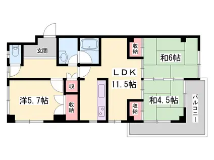 セントラル向陽台(3LDK/2階)の間取り写真