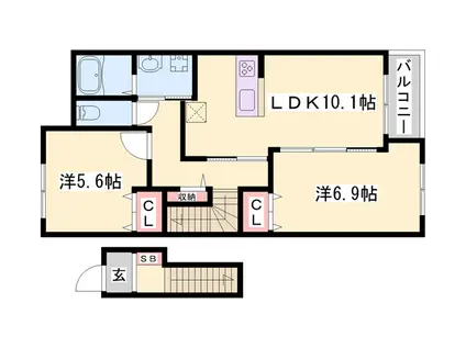 グレーシアK&SⅡ(2LDK/2階)の間取り写真