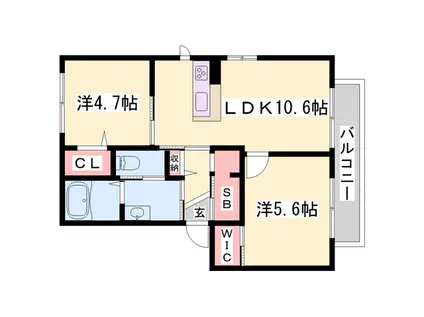 シャルム梶原(2LDK/2階)の間取り写真