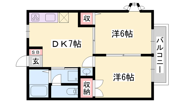 タウニーSB(2DK/1階)の間取り写真
