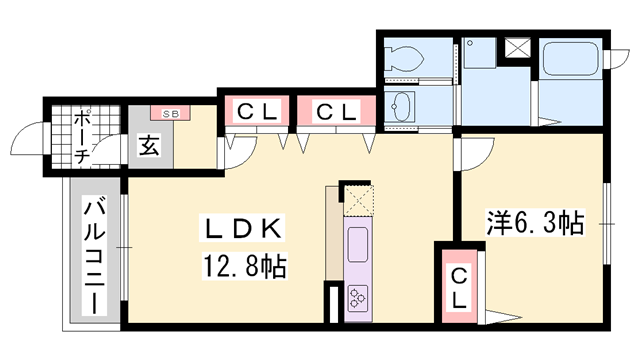 ミルトアンジュ2(1LDK/1階)の間取り写真