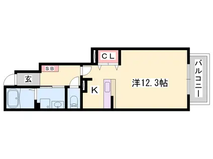 MブロッサムⅡ(1K/1階)の間取り写真