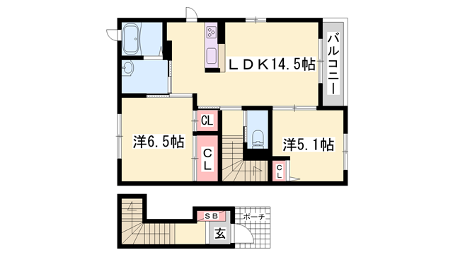 レジデンスM(2LDK/2階)の間取り写真