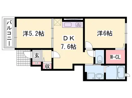 クリアネス Ⅰ(2DK/1階)の間取り写真