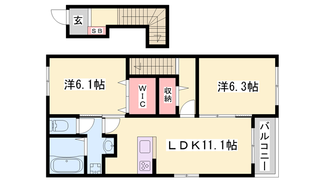 エスポワール小林Ⅰ(2LDK/2階)の間取り写真