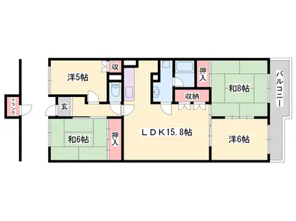 花の北ハイツ B棟(4LDK/4階)の間取り写真