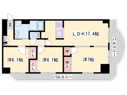 手柄アートスカイハイツ(3LDK/12階)の間取り写真