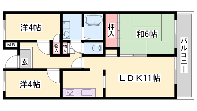 カサベルデ加古川(3LDK/3階)の間取り写真