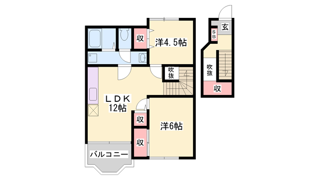 アメニティー北平野 A棟(2LDK/2階)の間取り写真