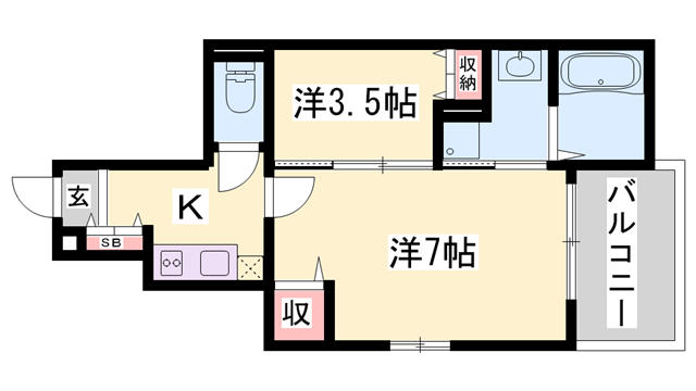 ソリッソ三条(1SK/1階)の間取り写真