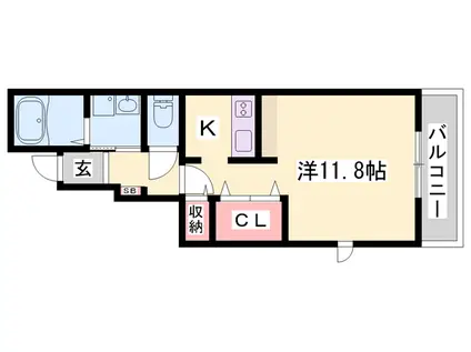 アネモスヒルズ姫路Ⅱ(1K/1階)の間取り写真