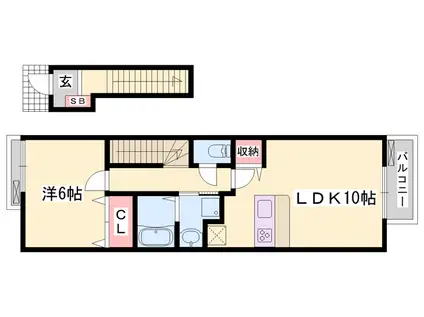 フェリア糸井 B棟(1LDK/2階)の間取り写真