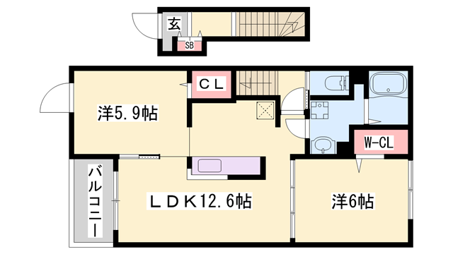 ヌォーヴォ・ドラーゴⅢ(2LDK/2階)の間取り写真