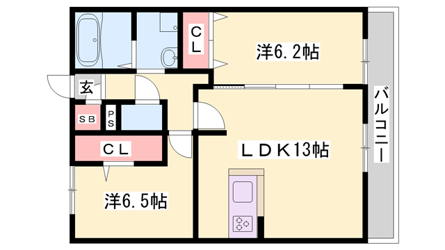 ラ・ファビュラス(2LDK/2階)の間取り写真
