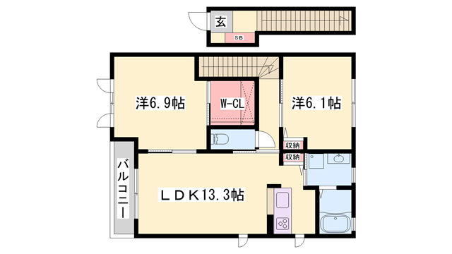 シャーメゾン今宿(2LDK/2階)の間取り写真