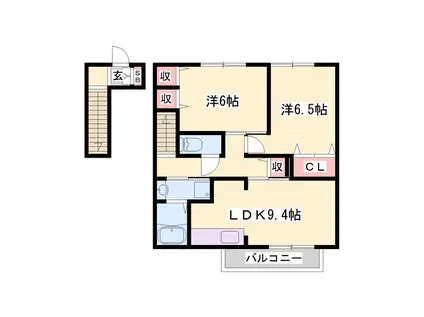 ウイング上郡(2LDK/2階)の間取り写真