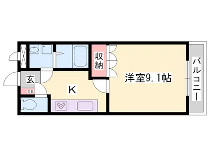 ヴェルジュール御着(1K/1階)の間取り写真