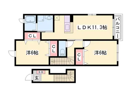 ヴェルサン・アベニュⅠ(2LDK/2階)の間取り写真