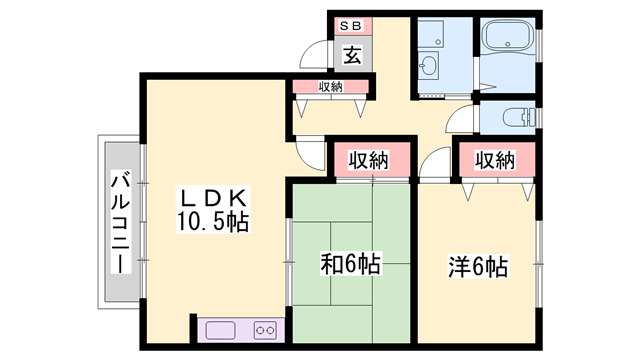 ラ・ヴィーダー B(2LDK/1階)の間取り写真
