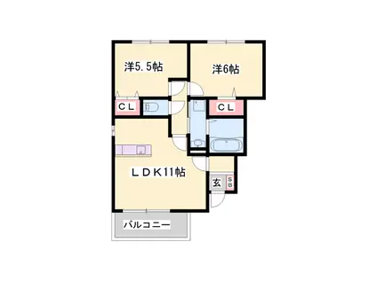 オークス中島(2LDK/1階)の間取り写真