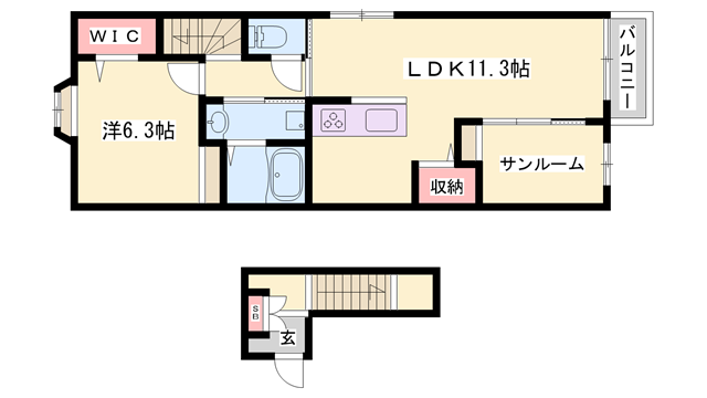 サンセールⅡ A(1LDK/2階)の間取り写真