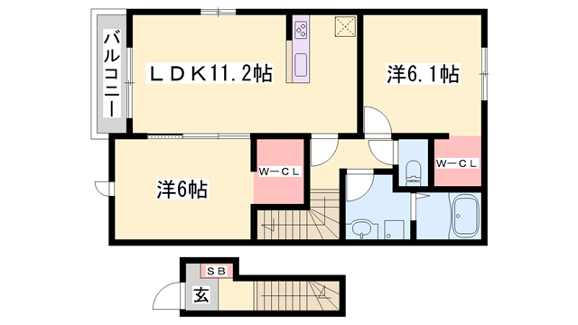 サンリット福崎Ⅱ(2LDK/2階)の間取り写真