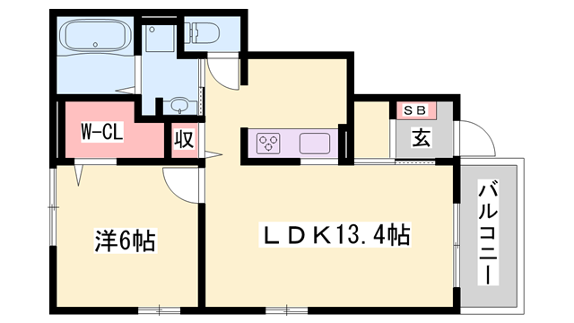 リヴェール西脇(1LDK/1階)の間取り写真