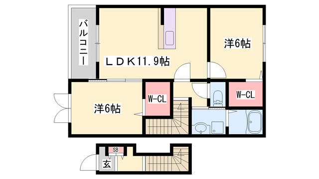 グランデール興浜Ⅱ(2LDK/2階)の間取り写真