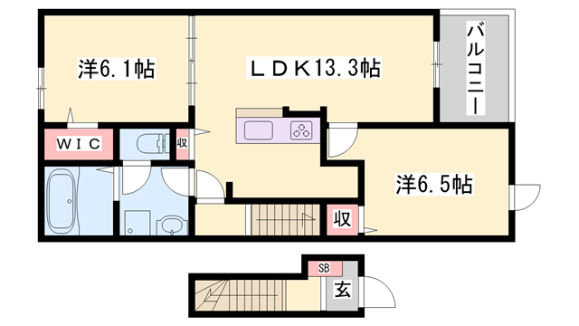 サニーレジデンスⅢ(2LDK/2階)の間取り写真