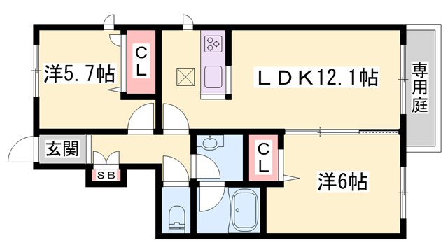 シャーメゾン フォルトナ(2LDK/1階)の間取り写真