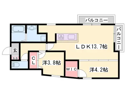コティ加古川Ⅱ(2LDK/3階)の間取り写真