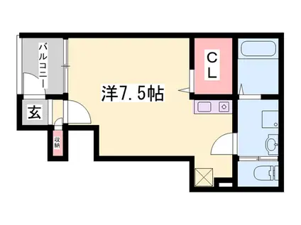 ルシエール姫路(ワンルーム/1階)の間取り写真