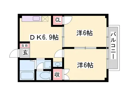 エルガーデン2(2DK/2階)の間取り写真