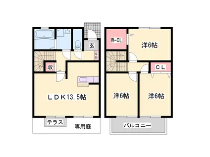 パストラル田寺B棟(3LDK/1階)の間取り写真