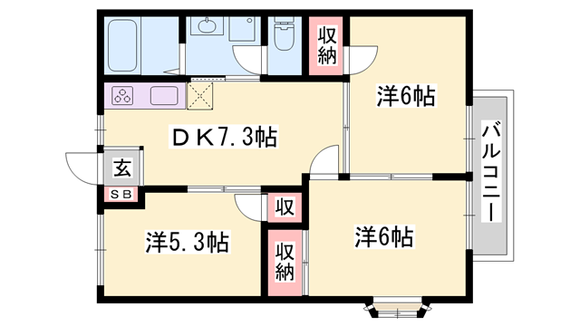 玲巧ハイツ2(3DK/2階)の間取り写真