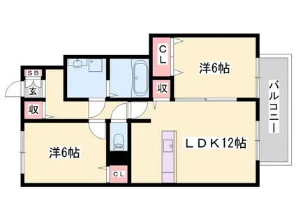 ベルビュウ(2LDK/1階)の間取り写真
