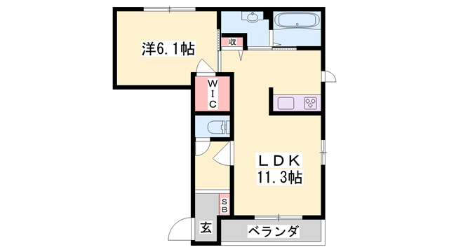 エクラシエ上中C棟(1LDK/1階)の間取り写真
