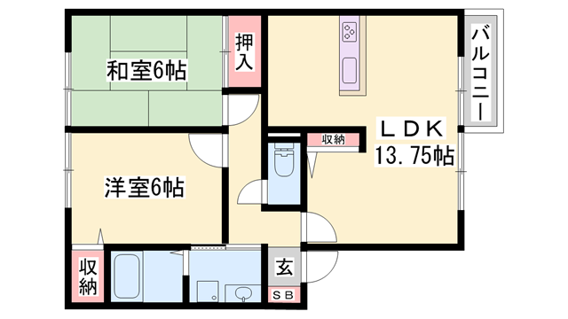 ルミエール御立 C棟(2LDK/1階)の間取り写真