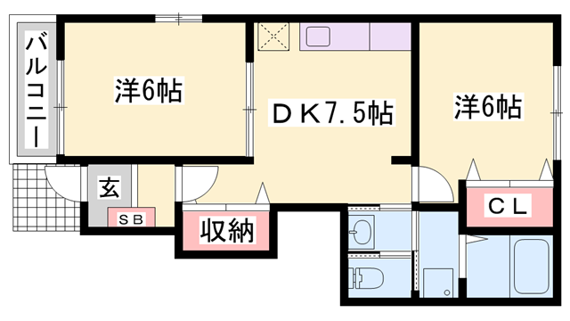 ツインハウスオーク B棟(2DK/1階)の間取り写真