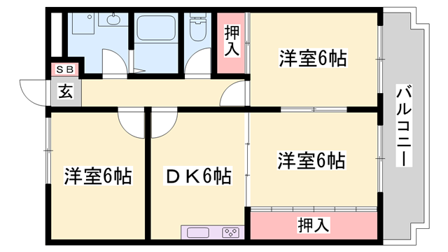 YKRシャンボール(3DK/2階)の間取り写真