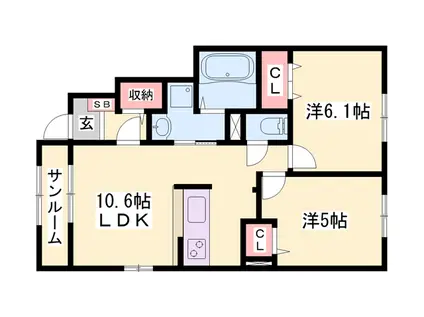 パルグランデⅠ(2LDK/1階)の間取り写真