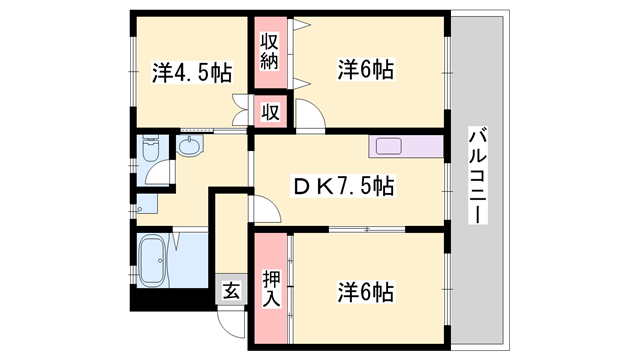 アルテハイム姫路(3DK/2階)の間取り写真