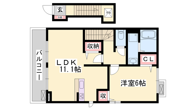 アンソレイエ飾磨 Ⅱ番館(1LDK/2階)の間取り写真