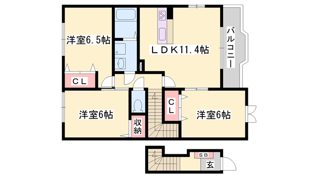 メゾンカルフールB(3LDK/2階)の間取り写真