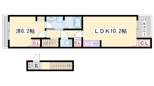 フロレゾンⅡ(1LDK/2階)の間取り写真