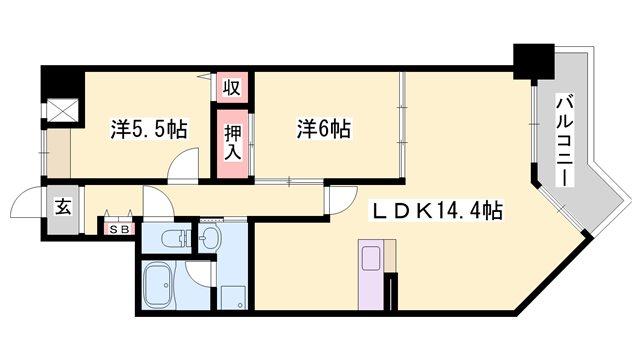 コーポ青山Ⅲ(2LDK/10階)の間取り写真