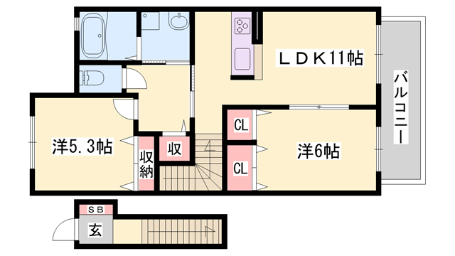 エステート今宿(2LDK/2階)の間取り写真